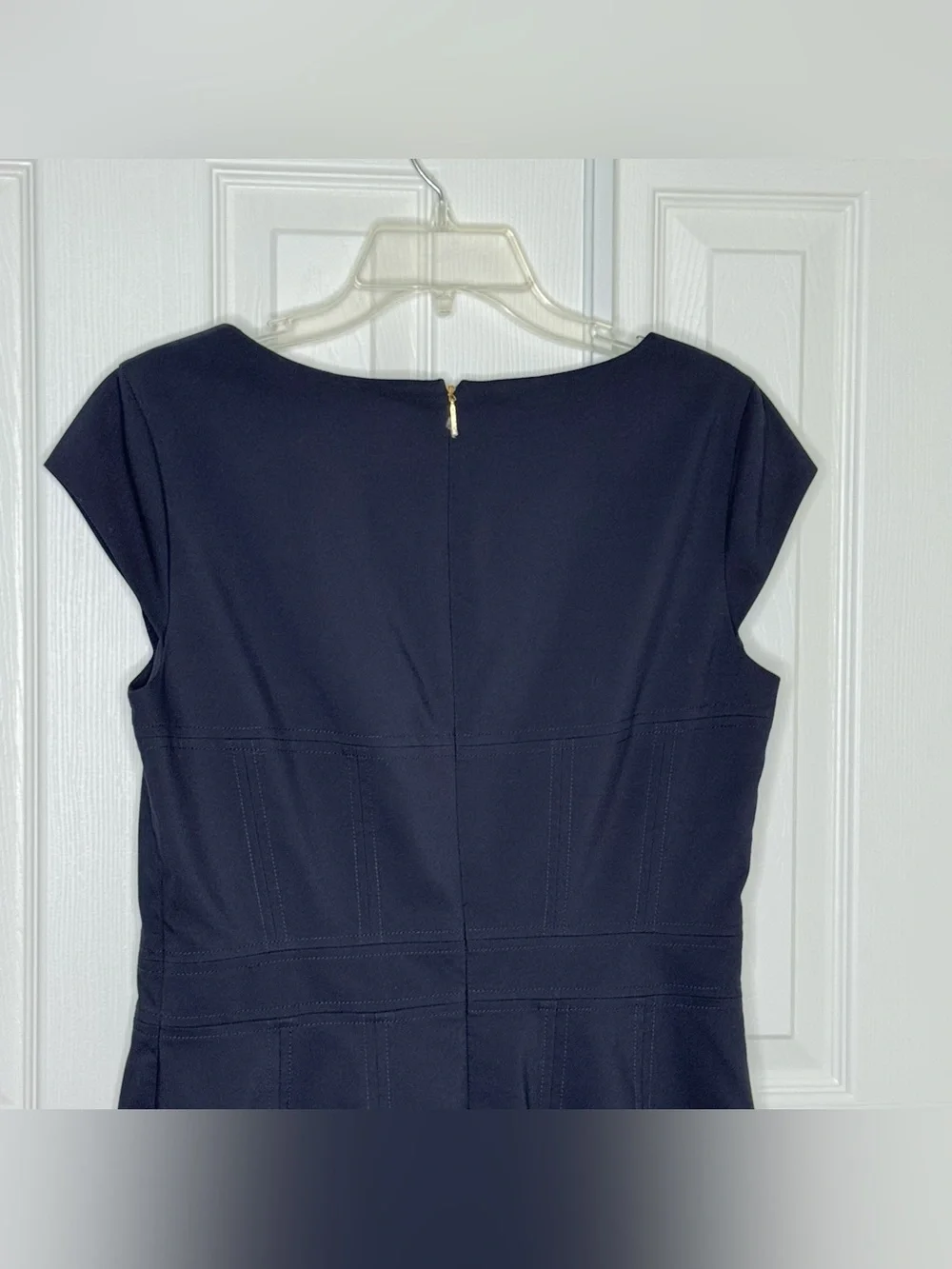 Tory Burch Short Sleeve Square Neck Blue Navy Cotton Sheath Dress Size 10